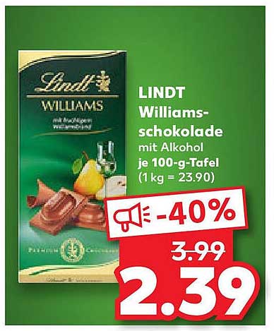 LINDT Williams-Schokolade mit Alkohol, 100-g-Tafel