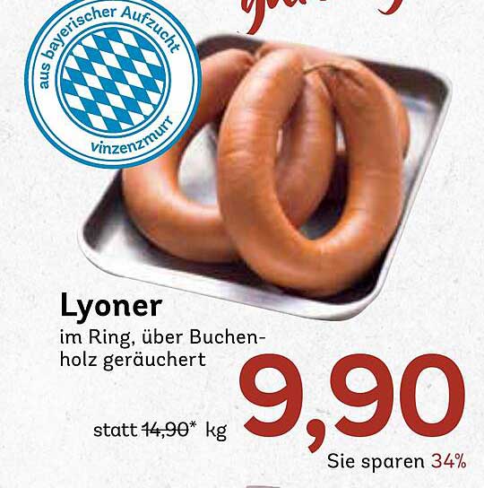 Lyoner im Ring, über Buchenholz geräuchert