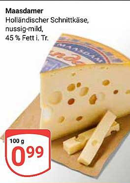 Maasdammer Holländischer Schnittkäse, nussig-mild, 45 % Fett i. Tr.