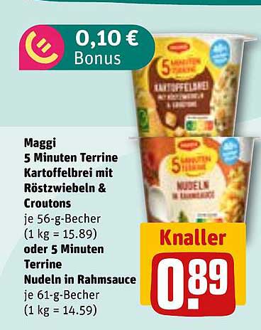 Maggi 5 Minuten Terrine Kartoffelbrei mit Röstzwiebeln & Croutons oder Nudeln in Rahmsauce
