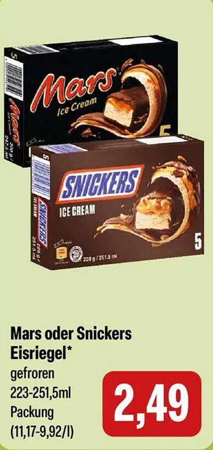 Mars oder Snickers Eisriegel gefroren 223-251,5ml Packung