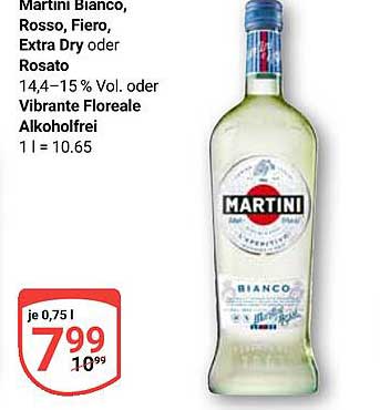 Martini Bianco, Rosso, Fierro, Extra Dry oder Rosato 0,75 l