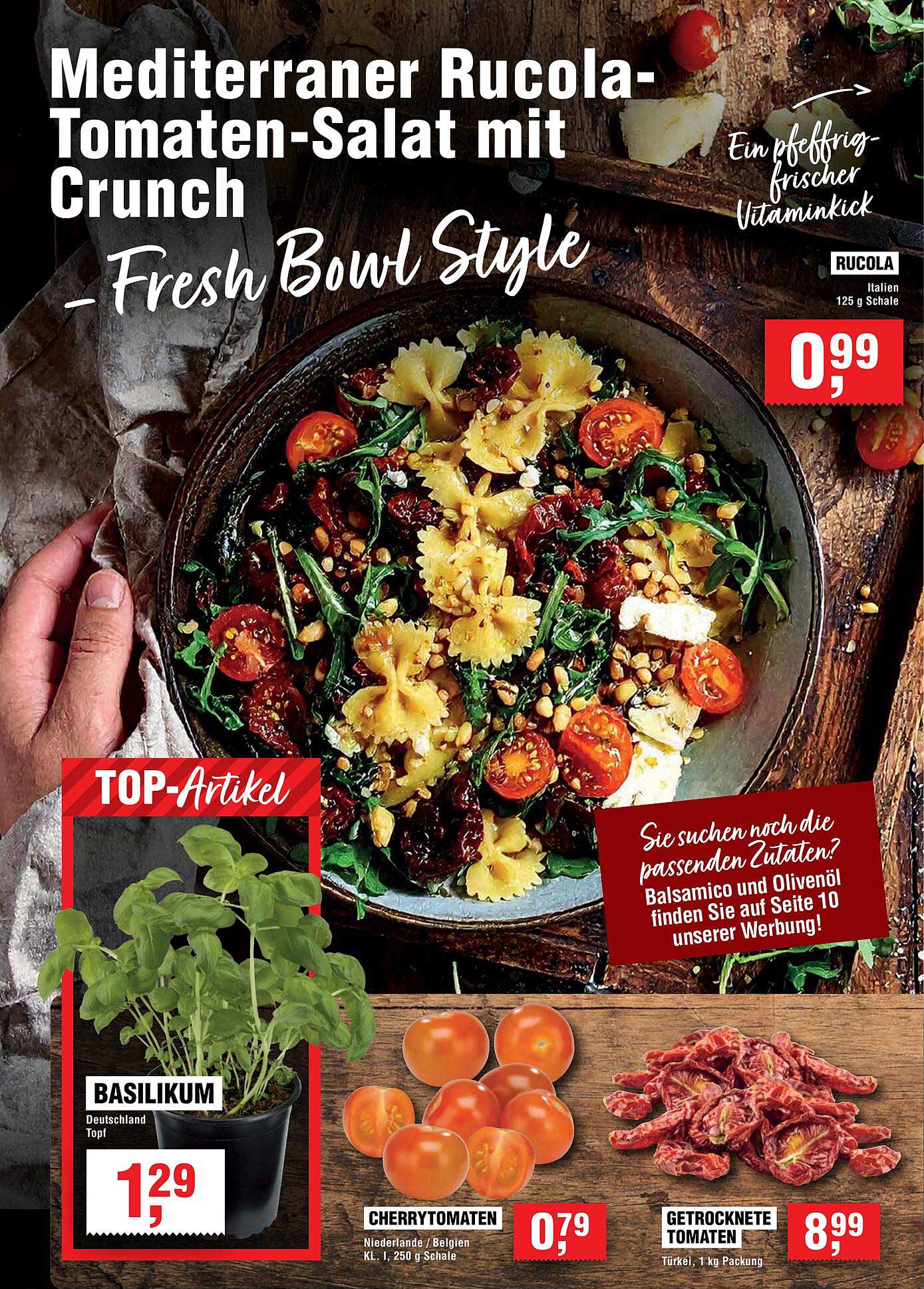 Mediterraner Rucola-Tomaten-Salat mit Crunch - Fresh Bowl Style