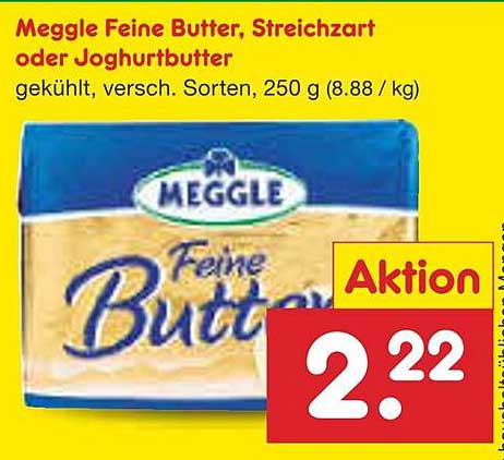 Meggle Feine Butter, Streichzart oder Joghurtbutter, 250 g