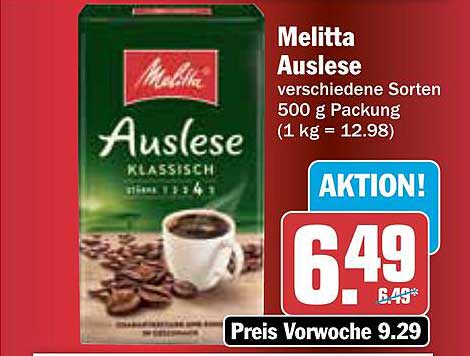 Melitta Auslese verschiedene Sorten 500 g Packung
