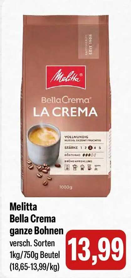Melitta Bella Crema ganze Bohnen 1kg/750g Beutel