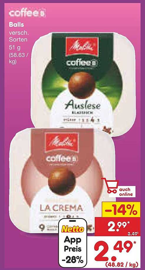 Melitta coffee&more Balls - verschiedene Sorten 51 g