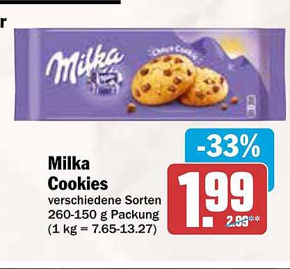 Milka Cookies verschiedene Sorten 260-150 g Packung