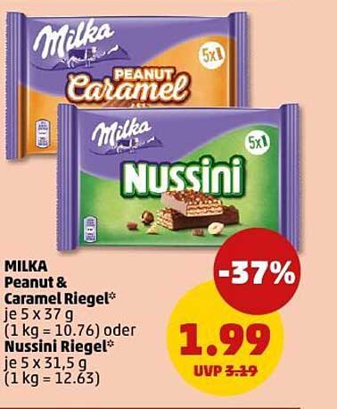 MILKA Peanut & Caramel Riegel und Nussini Riegel