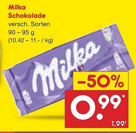 Milka Schokolade, verschiedene Sorten 90 – 95 g