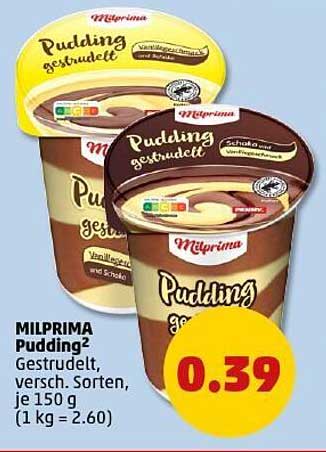 MILPRIMA Pudding² gestrudelt, verschiedene Sorten, je 150 g
