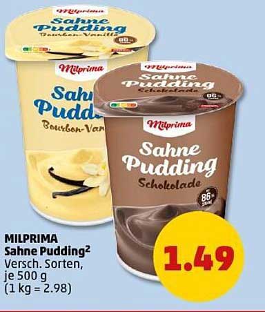 MILPRIMA Sahne Pudding – Verschiedene Sorten 500 g