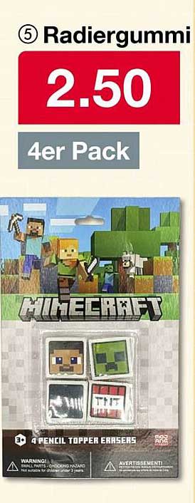 Minecraft Radiergummi 4er Pack