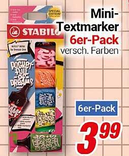 Mini-Textmarker 6er-Pack