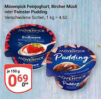 Mövenpick Feinjoghurt, Bircher Müslí oder Feinster Pudding – 150 g für nur 0,69 €