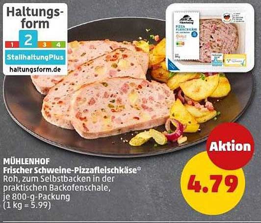 MÜHLENHOF Frischer Schweine-Pizzafleischkäse* - Roh, zum Selbstbacken