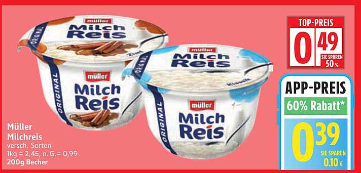 Müller Milchreis verschiedenste Sorten 200g Becher