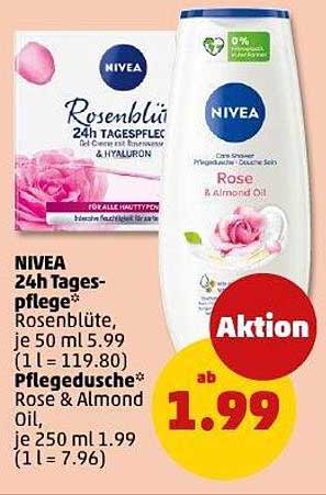 NIVEA 24h Tagespflege Rosenblüte und Pflegedusche Rose & Almond Oil