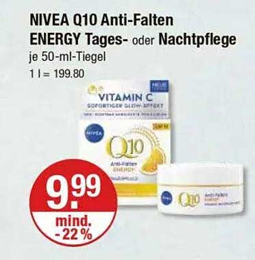 NIVEA Q10 Anti-Falten ENERGY Tages- oder Nachtpflege je 50-ml-Tiegel