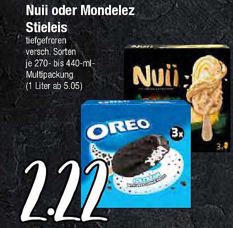 Nuii oder Mondelez Stieleis, tiefgefroren, verschiedene Sorten
