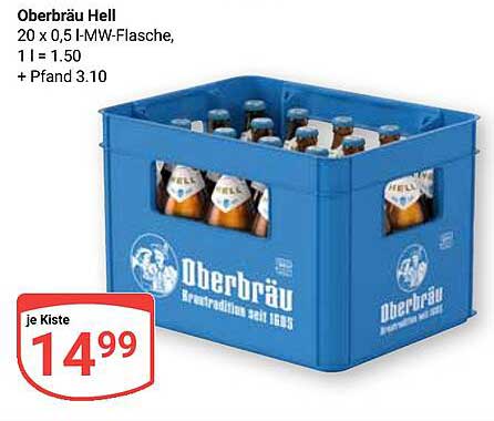 Oberbräu Hell – Kasten à 20 x 0,5 L MW-Flasche