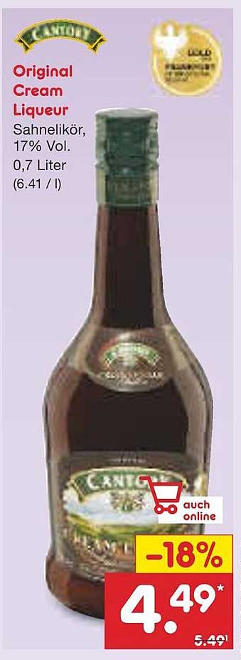 Original Cream Liqueur Sahnelikör, 17% Vol. 0,7 Liter