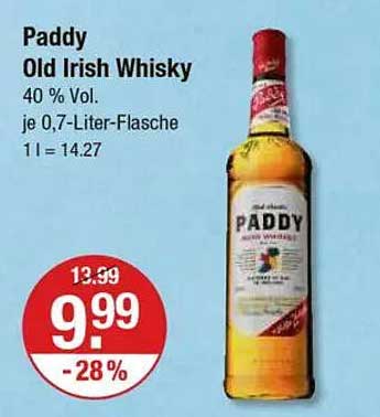 Paddy Old Irish Whisky 40 % Vol, je 0,7-Liter-Flasche