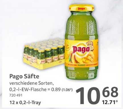 Pago Säfte – verschiedene Sorten, 0,2-l-EW-Flasche