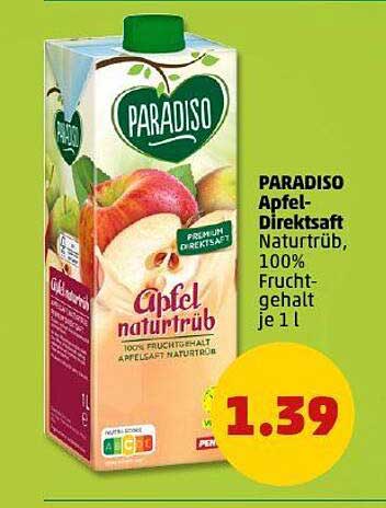 PARADISO Apfel-Direktsaft naturtrüb, 100% Fruchtgehalt, je 1 l