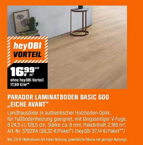 PARADOR LAMINATBODEN BASIC 600 „EICHE AVANT“