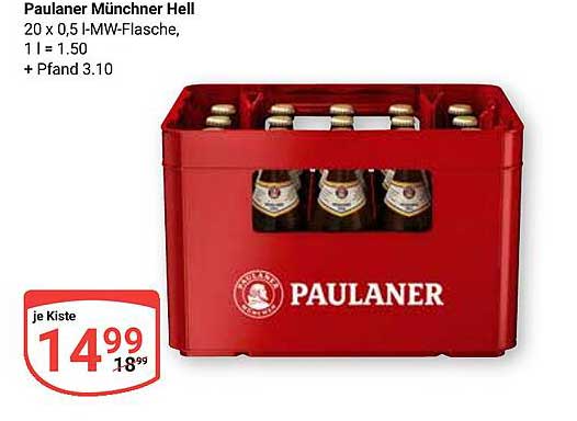Paulaner Münchner Hell 20 x 0,5 l-MW-Glasflasche