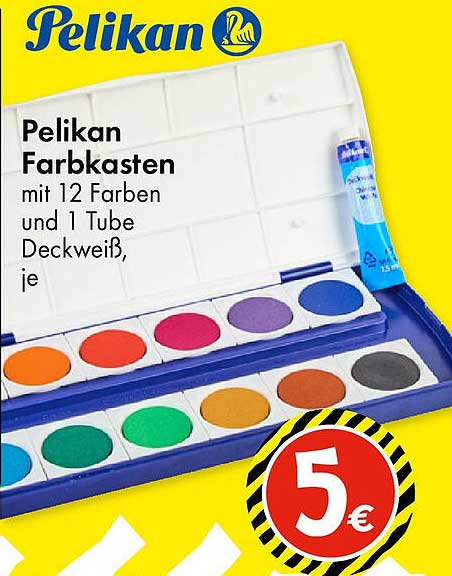 Pelikan Farbkasten mit 12 Farben und 1 Tube Deckweiß, je