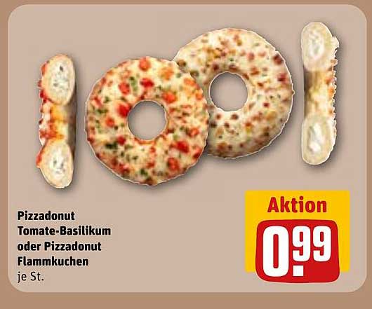 Pizzadonut Tomate-Basilikum oder Pizzadonut Flammkuchen je St.