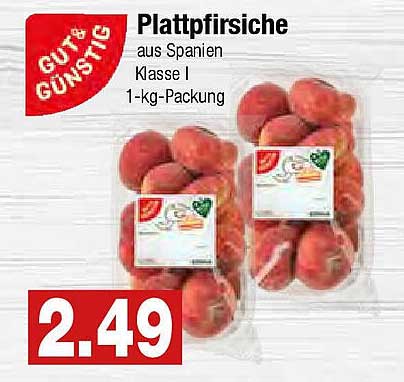 Plattpfirsiche aus Spanien – Klasse I, 1-kg-Packung