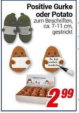 Positive Gurke oder Potato zum Beschriften, ca. 7-11 cm, gestrickt