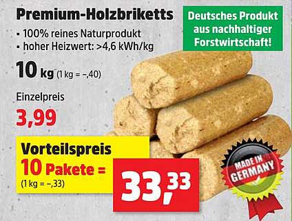 Premium-Holzbriketts - 100% reines Naturprodukt
