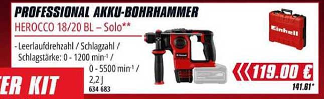 Professional Akku-Bohrhammer HERocco 18/20 BL – Solo**