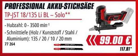 PROFESSIONAL AKKU-STICHSÄGE TP-JST 18/135 Li BL - Solo