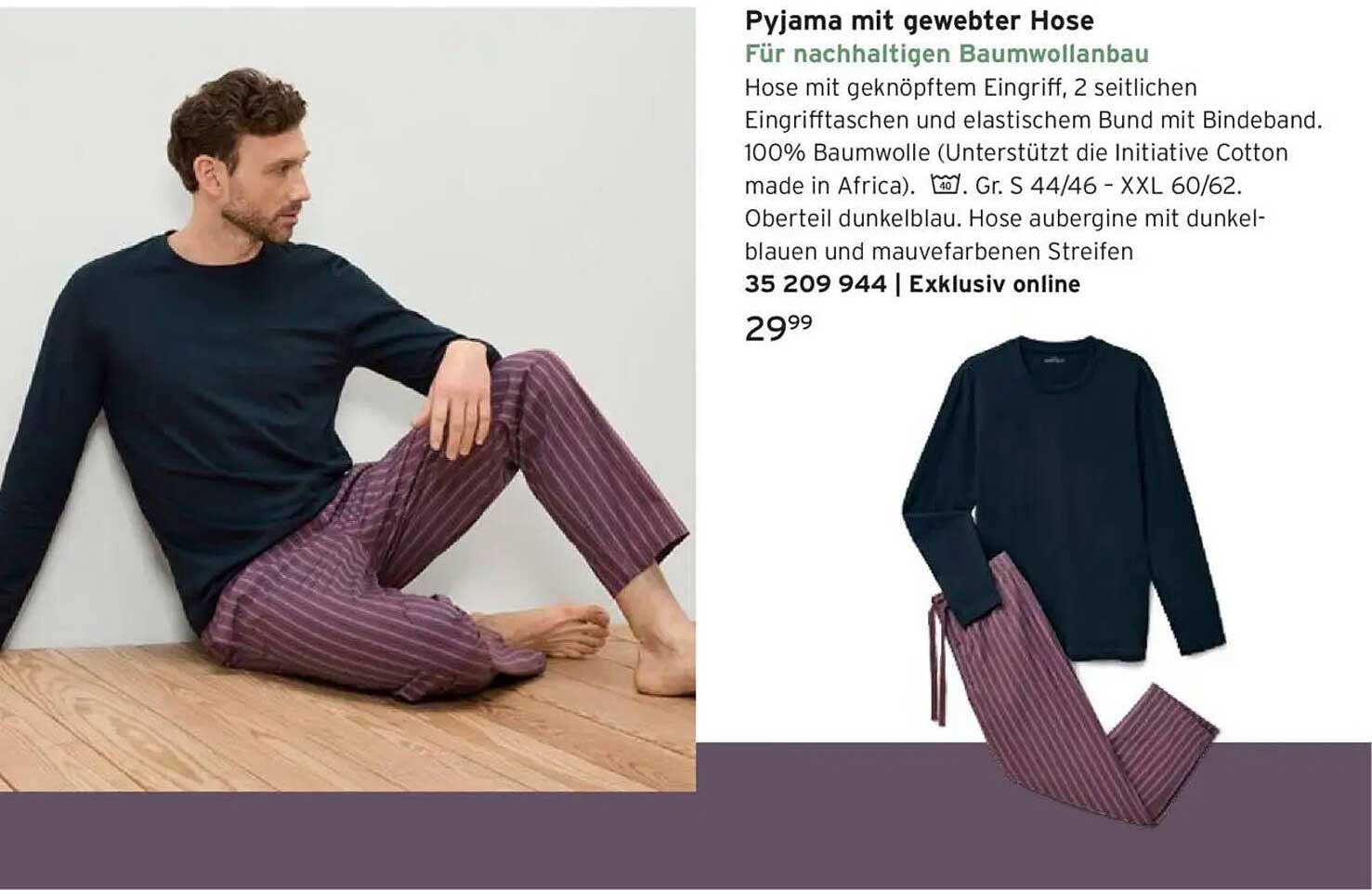 Pyjama mit gewebter Hose für nachhaltigen Baumwollbau