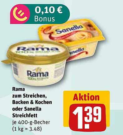 Rama zum Streichen, Backen & Kochen oder Sanella Streichfett – 400-g-Becher