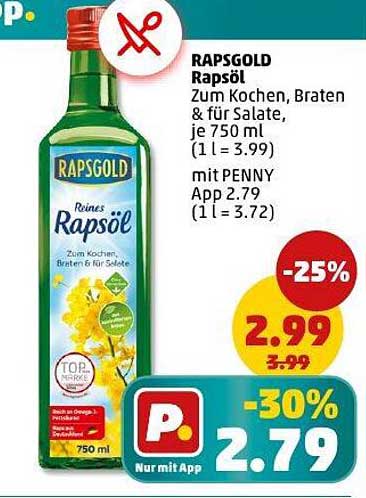 RAPSGOLD Rapsöl 750 ml zum Kochen, Braten & für Salate