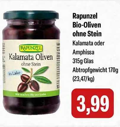 Rapunzel Bio-Oliven ohne Stein 315g Glas
