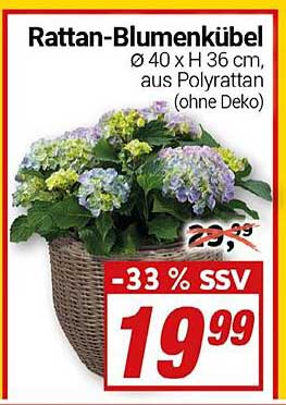 Rattan-Blumenkübel Ø 40 x H 36 cm, aus Poly rattan (ohne Deko)