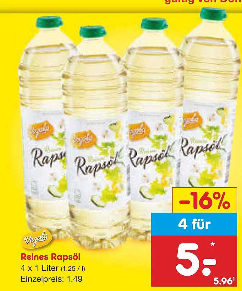 Reines Rapsöl 4 x 1 Liter
