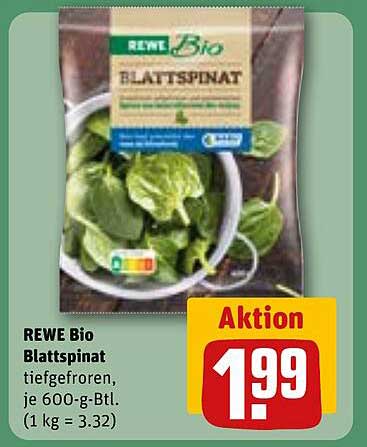 REWE Bio Blattspinat tiefgefroren, je 600-g-Btl.