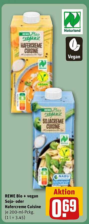 REWE Bio + vegan Soja- oder Hafercreme Cuisine je 200-ml-Pckg.