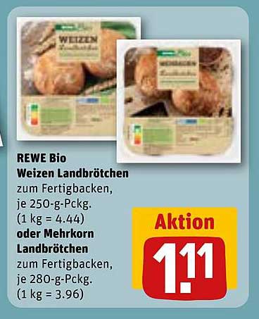 REWE Bio Weizen Landbrötchen oder Mehrkorn Landbrötchen zum Fertigbacken