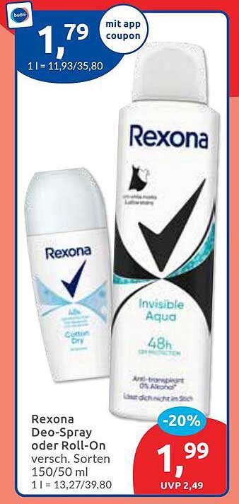 Rexona Deo-Spray oder Roll-On verschiedene Sorten 150/50 ml