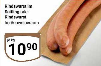 Rindswurst im Saitling oder Rindswurst im Schweinedarm