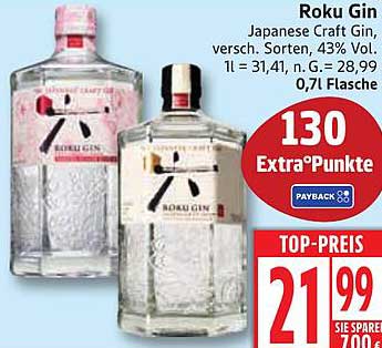 Roku Gin – Japanese Craft Gin, 43% Vol, 0,7l Flasche